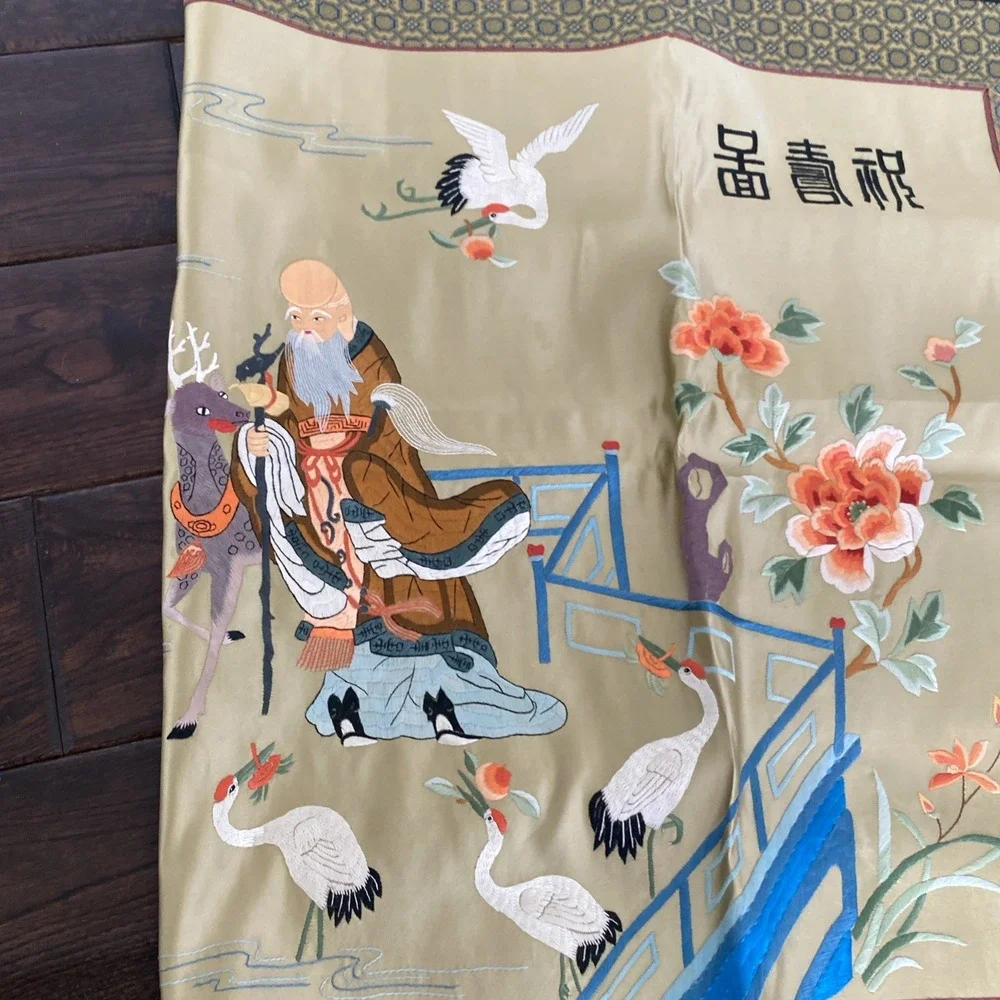 Vtg. Beijing Chinese Hand Embroidery Silk Floral Bird Tapestry Wall Art 43x25